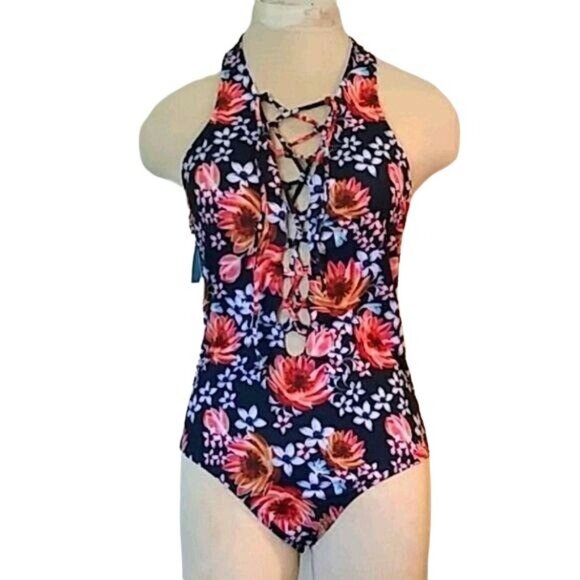 Cupshe Womens Floral Lace-Up Halter One-Piece Swimsuit Size Small - Picture 3 of 8
